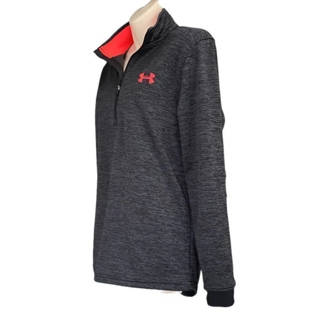 😍2/$20 Under Armour Sz S Grey & Orange Half Zip Coldgear Pullover - Picture 3 of 12
